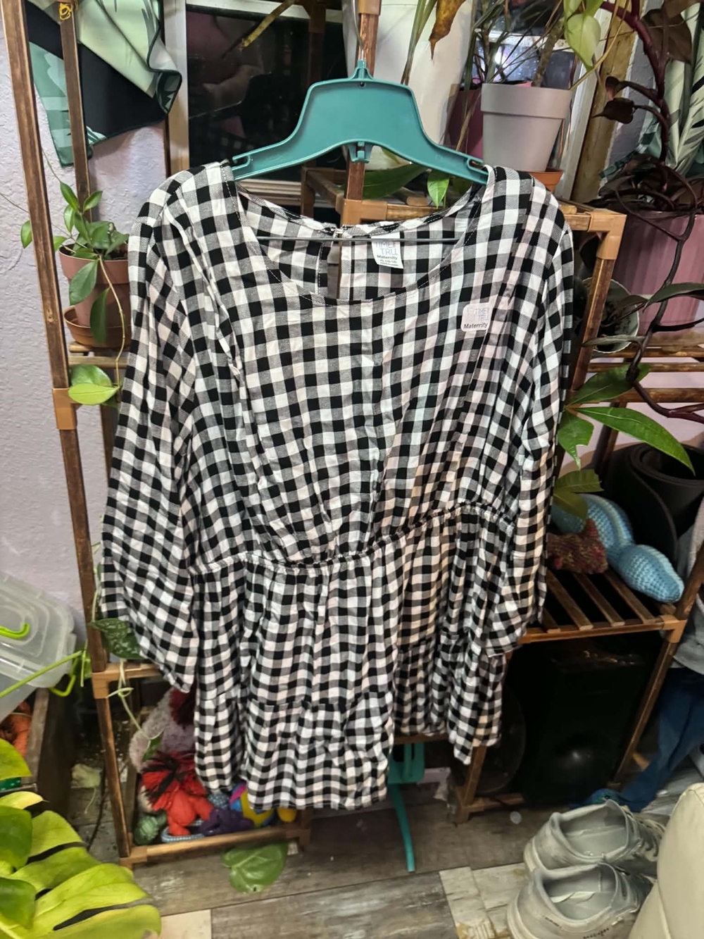 Time and Tru Black and White Gingham Tiered Dress